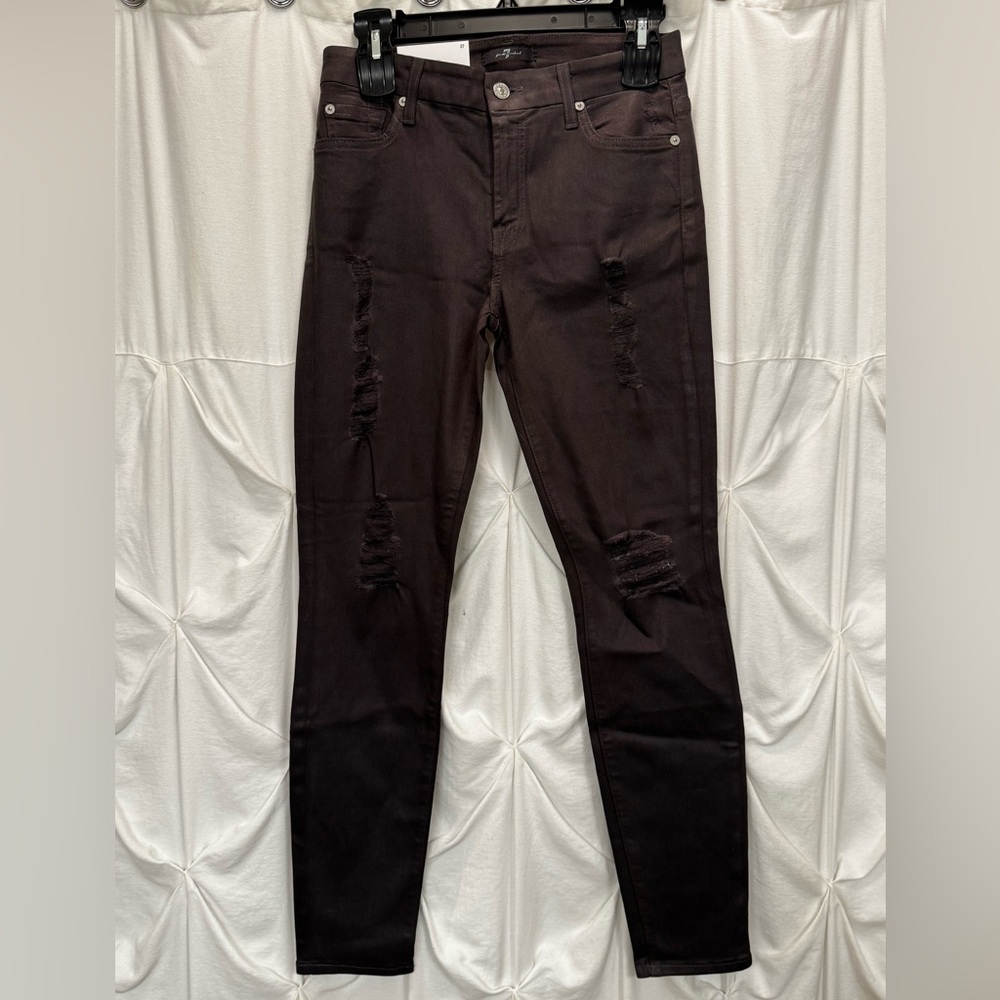 7 For All Mankind Charcoal Distressed Skinny Jeans
